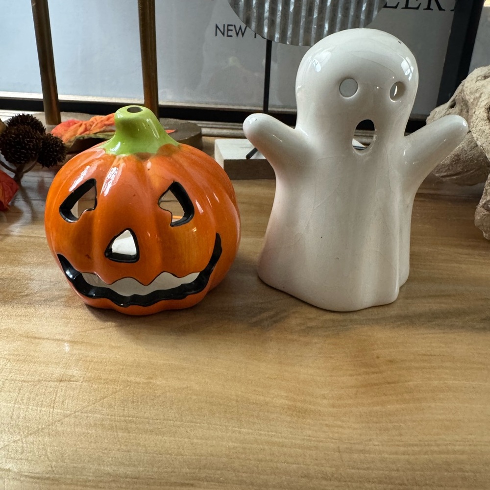 Festive Halloween Pumpkin and Ghost Candle holders